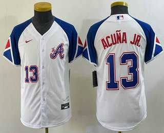 Youth Atlanta Braves #13 Ronald Acuna Jr Number White 2023 City Connect Cool Base Jersey